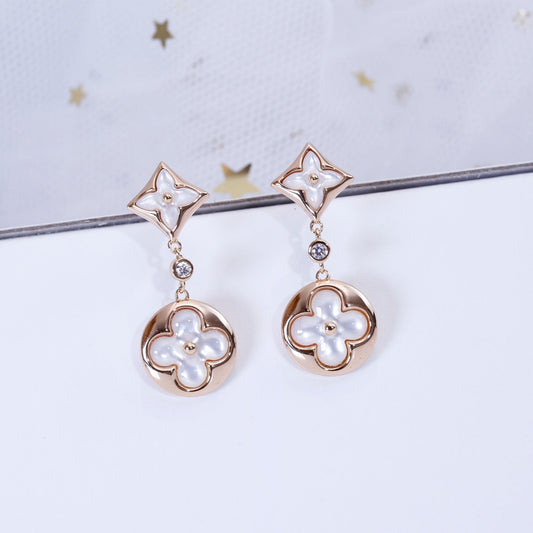 [moco jewelrys]STAR AND SUN PINK GOLD MOP DROP EARRINGS