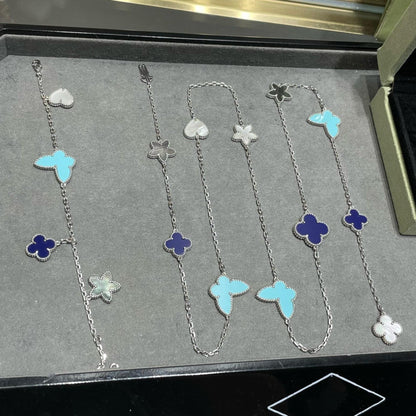 [moco jewelrys]LUCKY CLOVER SILVER 11 MOTIF NECKLACE