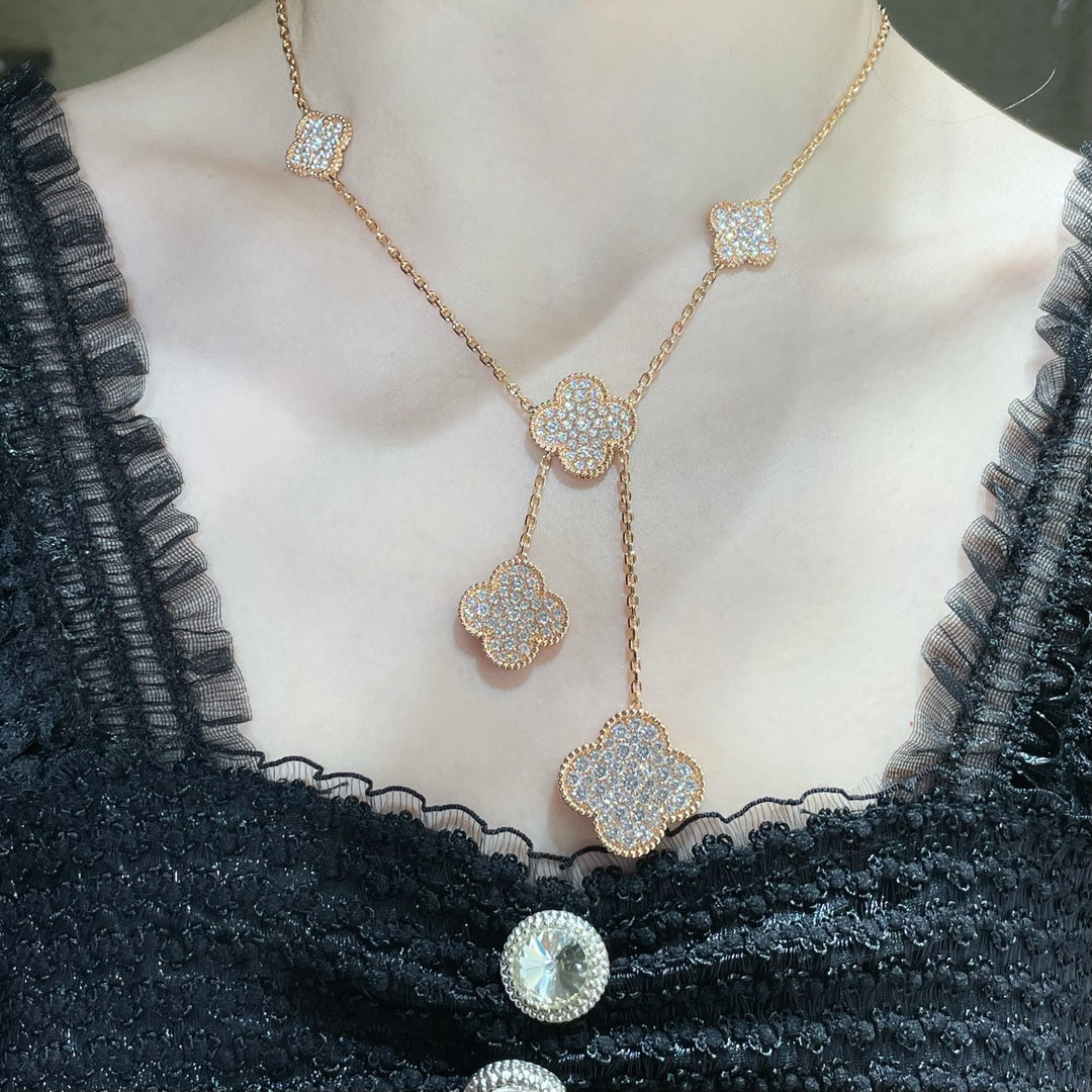 [moco jewelrys]CLOVER 6 MOTIF DIAMOND PAVED NECKLACE