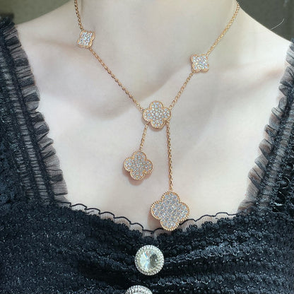 [moco jewelrys]CLOVER 6 MOTIF DIAMOND PAVED NECKLACE