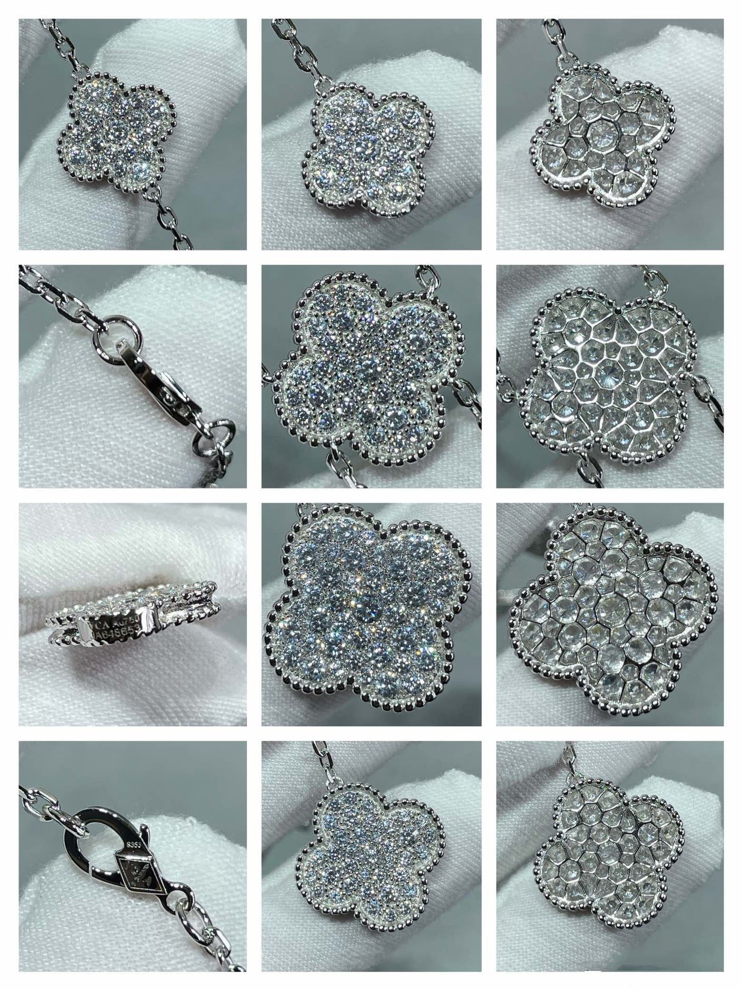 [moco jewelrys]CLOVER 6 MOTIF DIAMOND PAVED NECKLACE