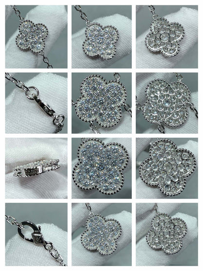 [moco jewelrys]CLOVER 6 MOTIF DIAMOND PAVED NECKLACE