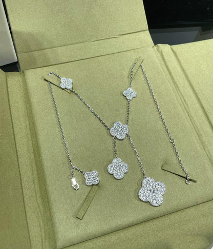 [moco jewelrys]CLOVER 6 MOTIF DIAMOND PAVED NECKLACE