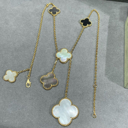 [moco jewelrys]CLOVER 6 MOTIF MOP ONYX GOLD NECKLACE