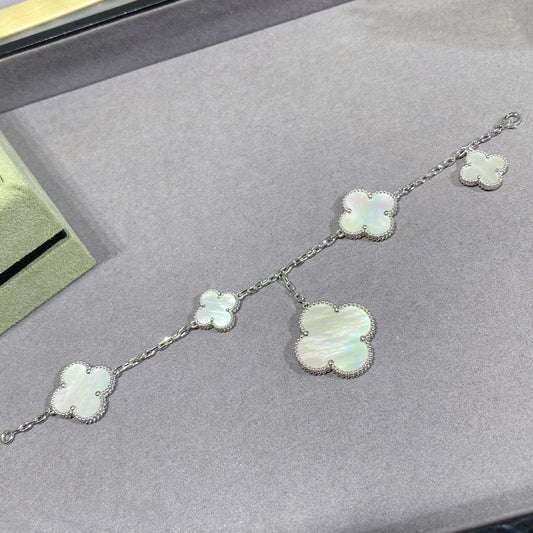 [moco jewelrys]CLOVER 5 MOTIV WEISSES PERLMUTT SILBERARMREIF