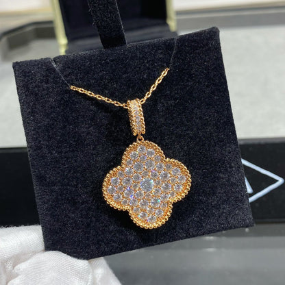 [moco jewelrys]CLOVER 25MM LARGE PEDANT DIAMOND PAVED LONG NECKLACE