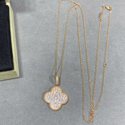 [moco jewelrys]CLOVER 25MM LARGE PEDANT DIAMOND PAVED LONG NECKLACE