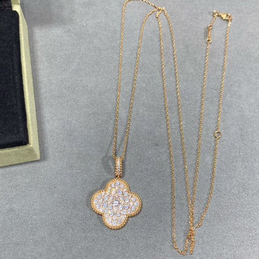 [moco jewelrys]KLEE 25MM GROSSER ANHÄNGER DIAMANT PFLASTERUNG LANGE HALSKETTE