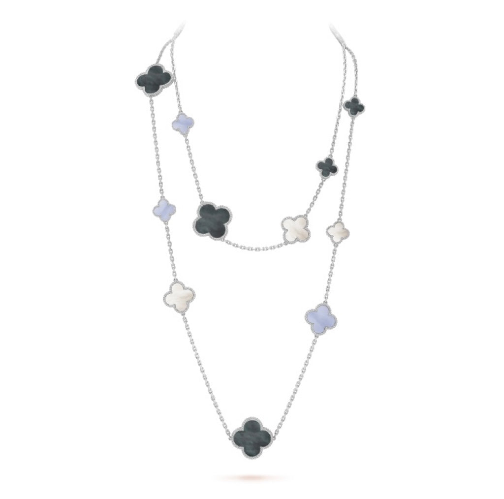 [moco jewelrys]CLOVER 16 MOTIF CHALCEDONY MOP SILVER NECKLACE