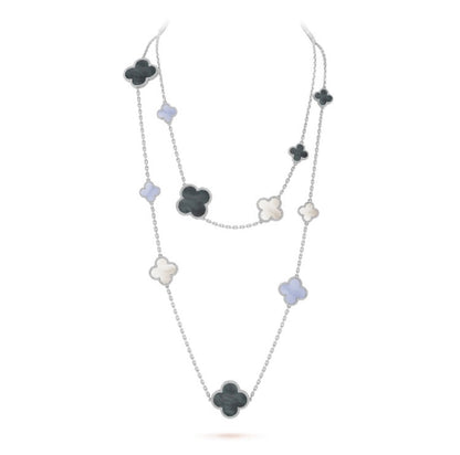 [moco jewelrys]CLOVER 16 MOTIF CHALCEDONY MOP SILVER NECKLACE