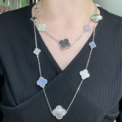 [moco jewelrys]CLOVER 16 MOTIF CHALCEDONY MOP SILVER NECKLACE