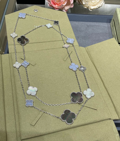 [moco jewelrys]CLOVER 16 MOTIF CHALCEDONY MOP SILVER NECKLACE