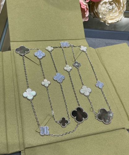 [moco jewelrys]CLOVER 16 MOTIF CHALCEDONY MOP SILVER NECKLACE