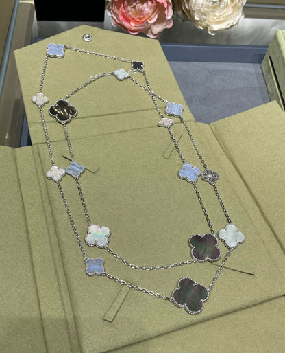 [moco jewelrys]CLOVER 16 MOTIF CHALCEDONY MOP SILVER NECKLACE