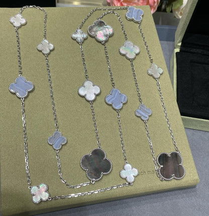 [moco jewelrys]CLOVER 16 MOTIF CHALCEDONY MOP SILVER NECKLACE