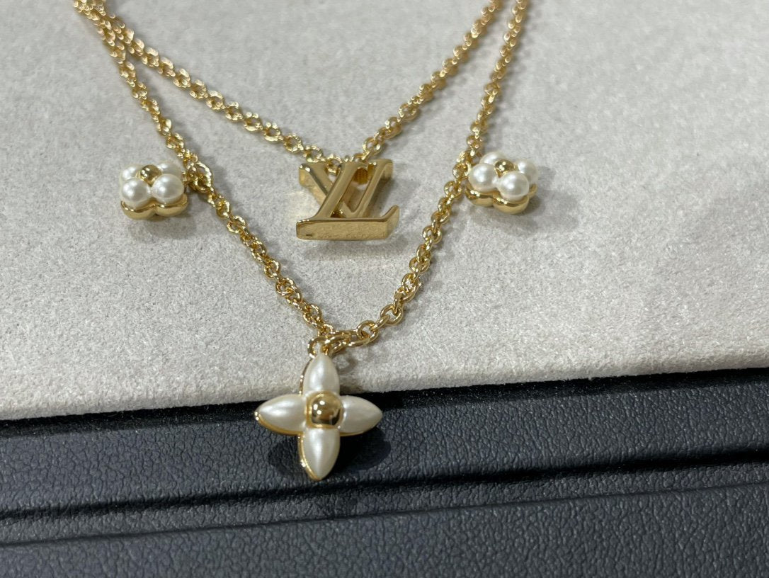 [moco jewelrys]FLOWERGRAM GOLD MOP DOUBLE ROW NECKLACE