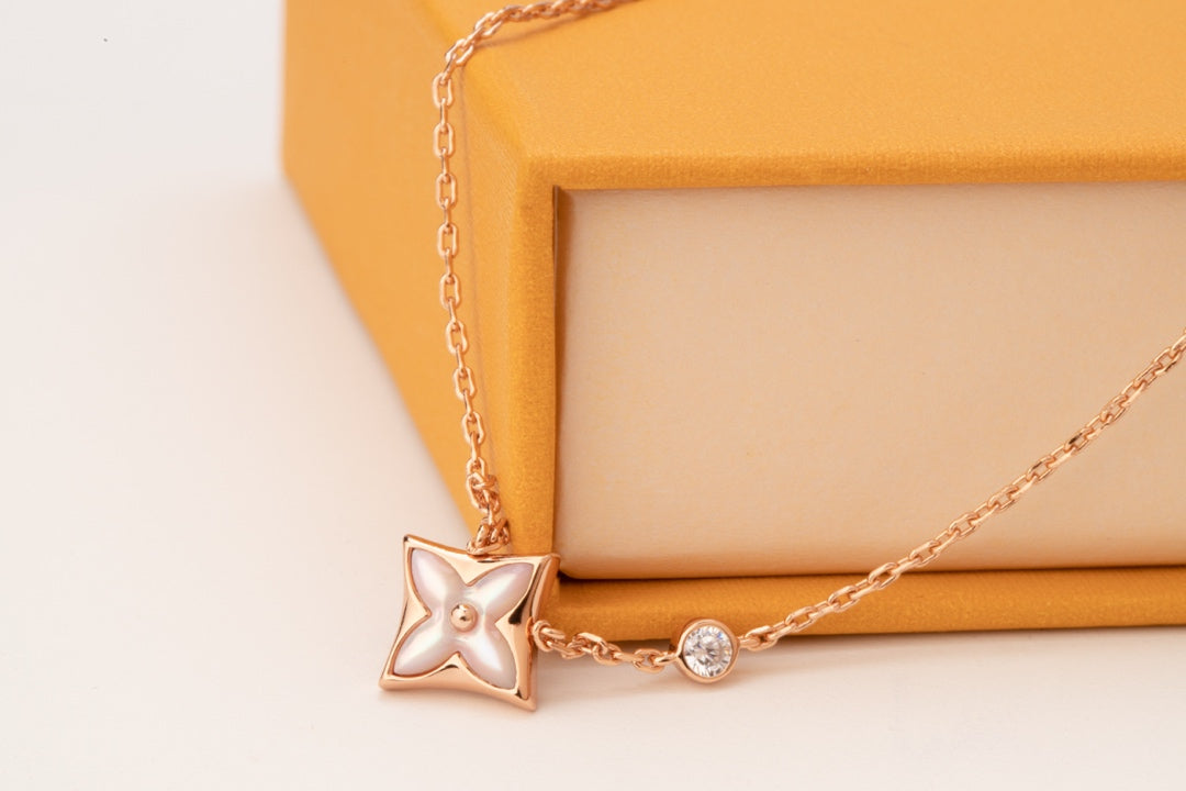 [moco jewelrys]STAR PINK MOP 1 DIAMOND PINK GOLD NECKLACE