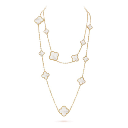 [moco jewelrys]CLOVER 16 MOTIF WHITE MOP GOLD NECKLACE