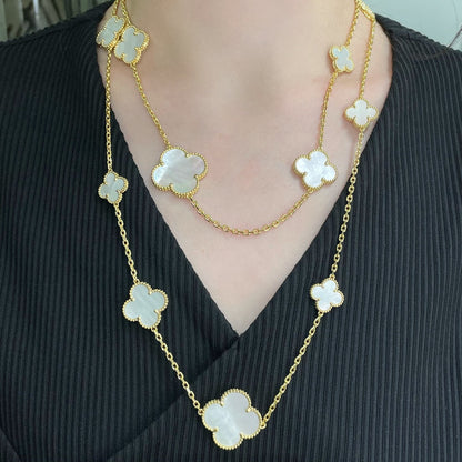 [moco jewelrys]CLOVER 16 MOTIF WHITE MOP GOLD NECKLACE