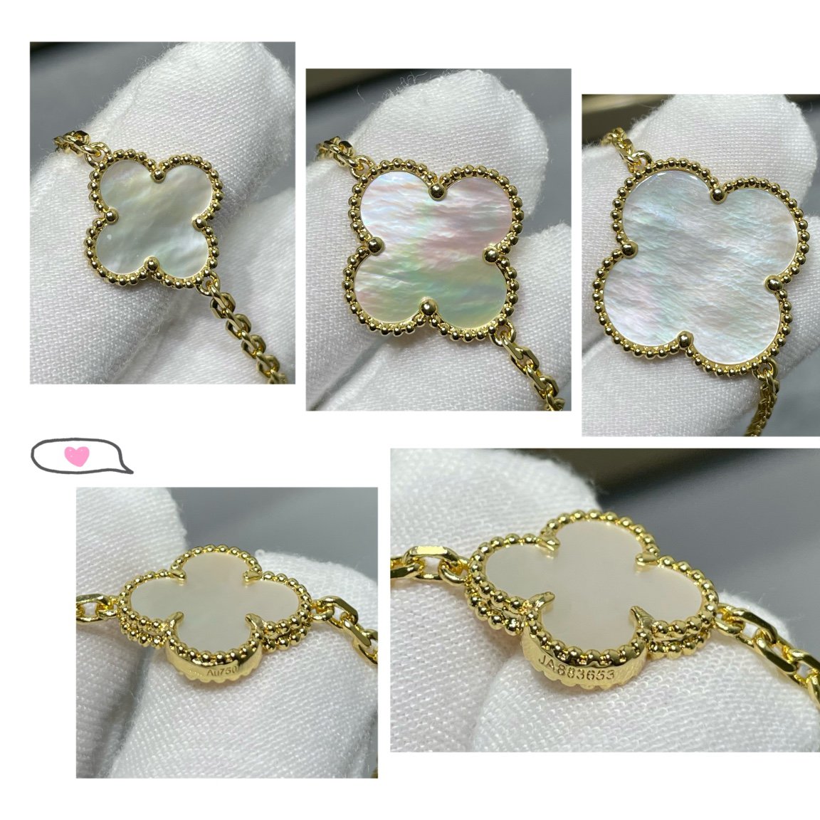 [moco jewelrys]CLOVER 16 MOTIF WHITE MOP GOLD NECKLACE
