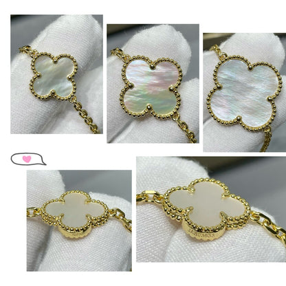 [moco jewelrys]CLOVER 16 MOTIF WHITE MOP GOLD NECKLACE
