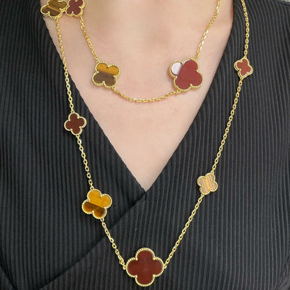 [moco jewelrys]CLOVER 16 MOTIF CARNELIAN TIGER EYE ROSE GOLD NECKLACE