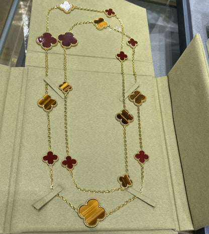[moco jewelrys]CLOVER 16 MOTIF CARNELIAN TIGER EYE ROSE GOLD NECKLACE