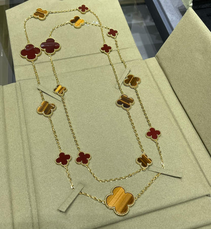 [moco jewelrys]CLOVER 16 MOTIF CARNELIAN TIGER EYE ROSE GOLD NECKLACE