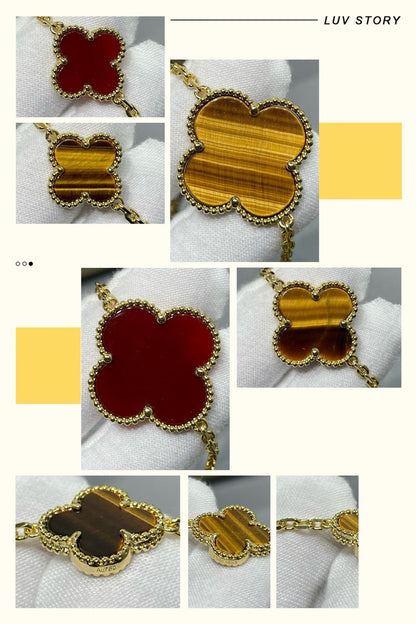 [moco jewelrys]CLOVER 16 MOTIF CARNELIAN TIGER EYE ROSE GOLD NECKLACE
