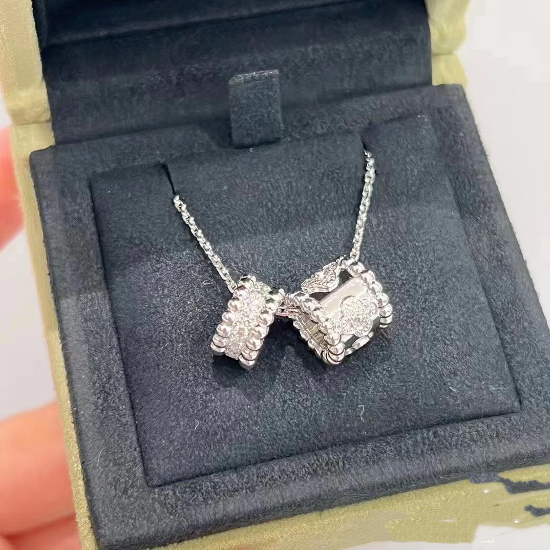 [moco jewelrys]PERLEE DOUBLE PENDANT SILVER DIAMOND NECKLACE
