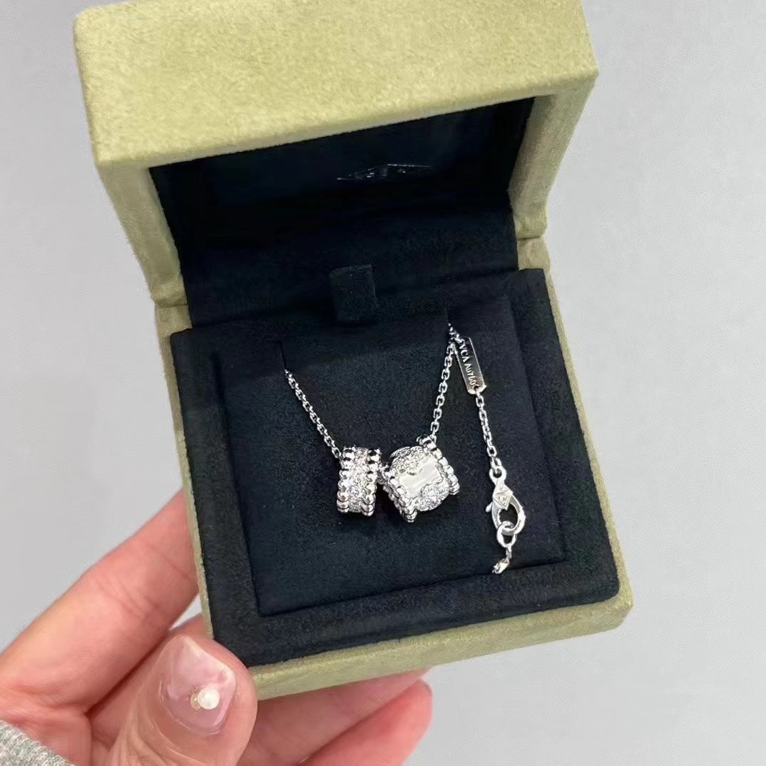 [moco jewelrys]PERLEE DOUBLE PENDANT SILVER DIAMOND NECKLACE