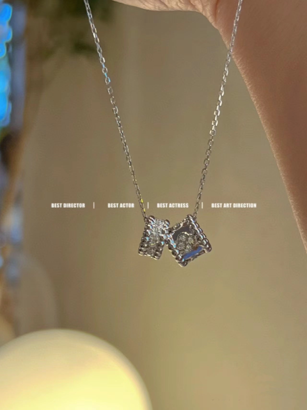 [moco jewelrys]PERLEE DOUBLE PENDANT SILVER DIAMOND NECKLACE