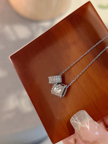 [moco jewelrys]PERLEE DOUBLE PENDANT SILVER DIAMOND NECKLACE