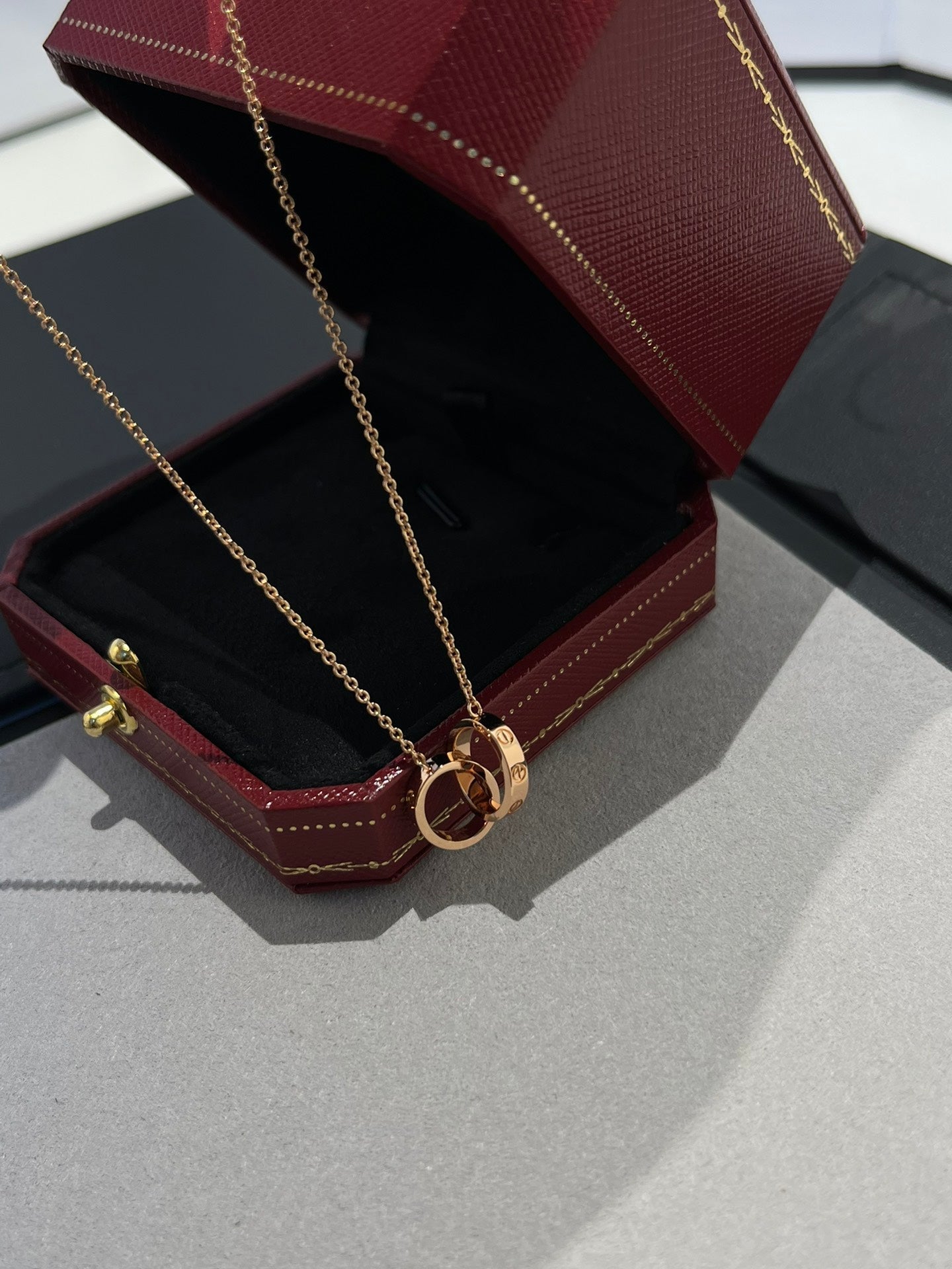 [moco jewelrys]LOVE NECKLACE DOUBLE RING PINK GOLD