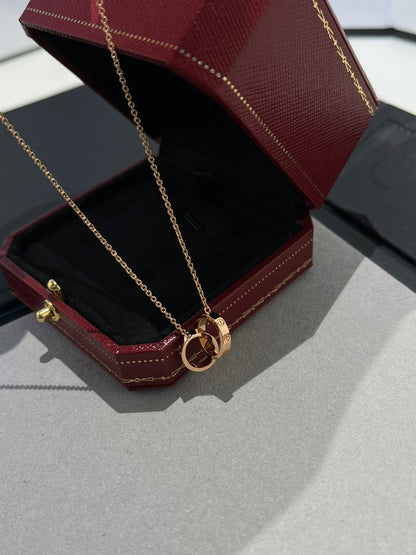 [moco jewelrys]LOVE NECKLACE DOUBLE RING PINK GOLD