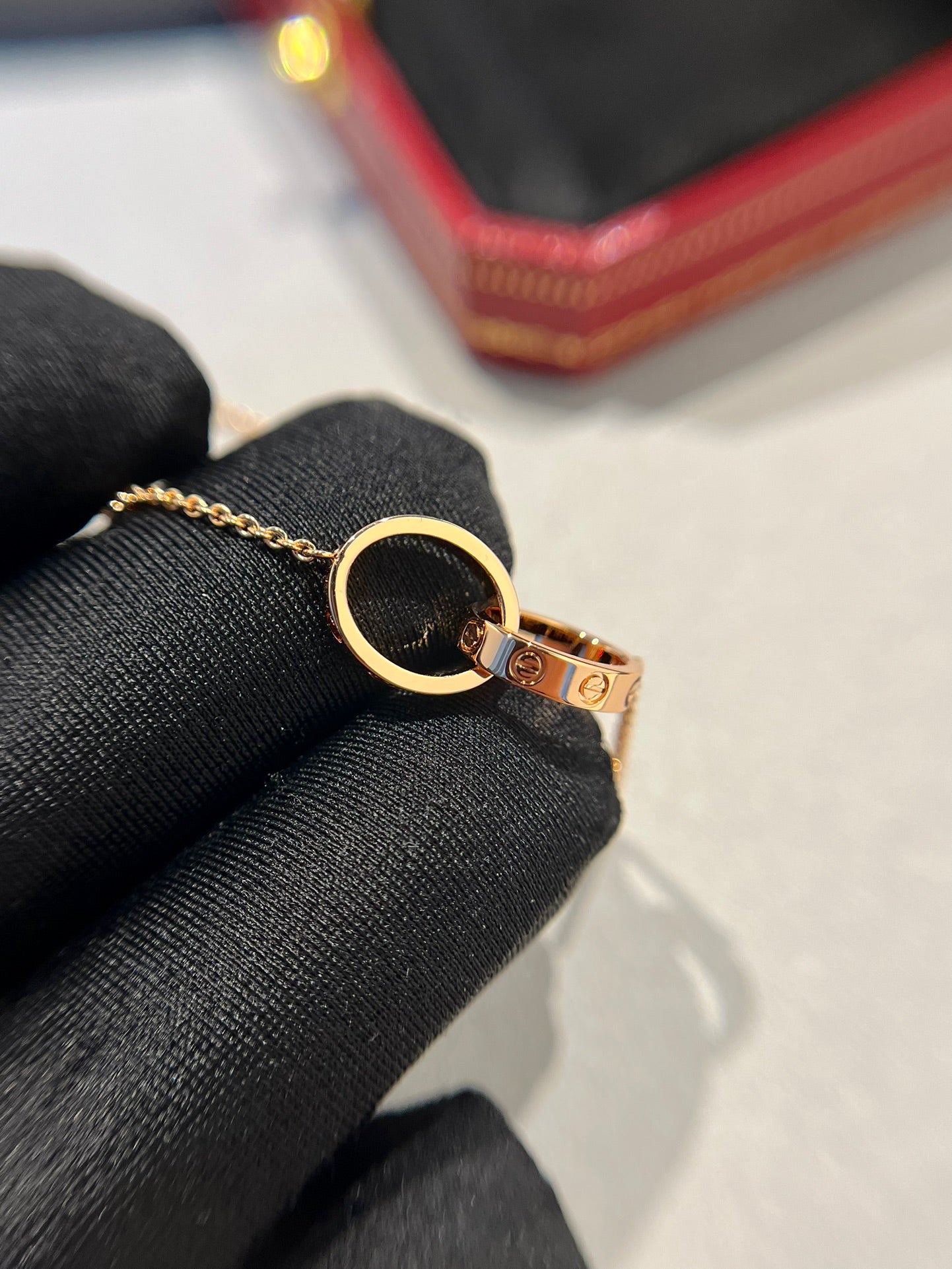 [moco jewelrys]LOVE NECKLACE DOUBLE RING PINK GOLD
