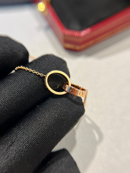 [moco jewelrys]LOVE NECKLACE DOUBLE RING PINK GOLD