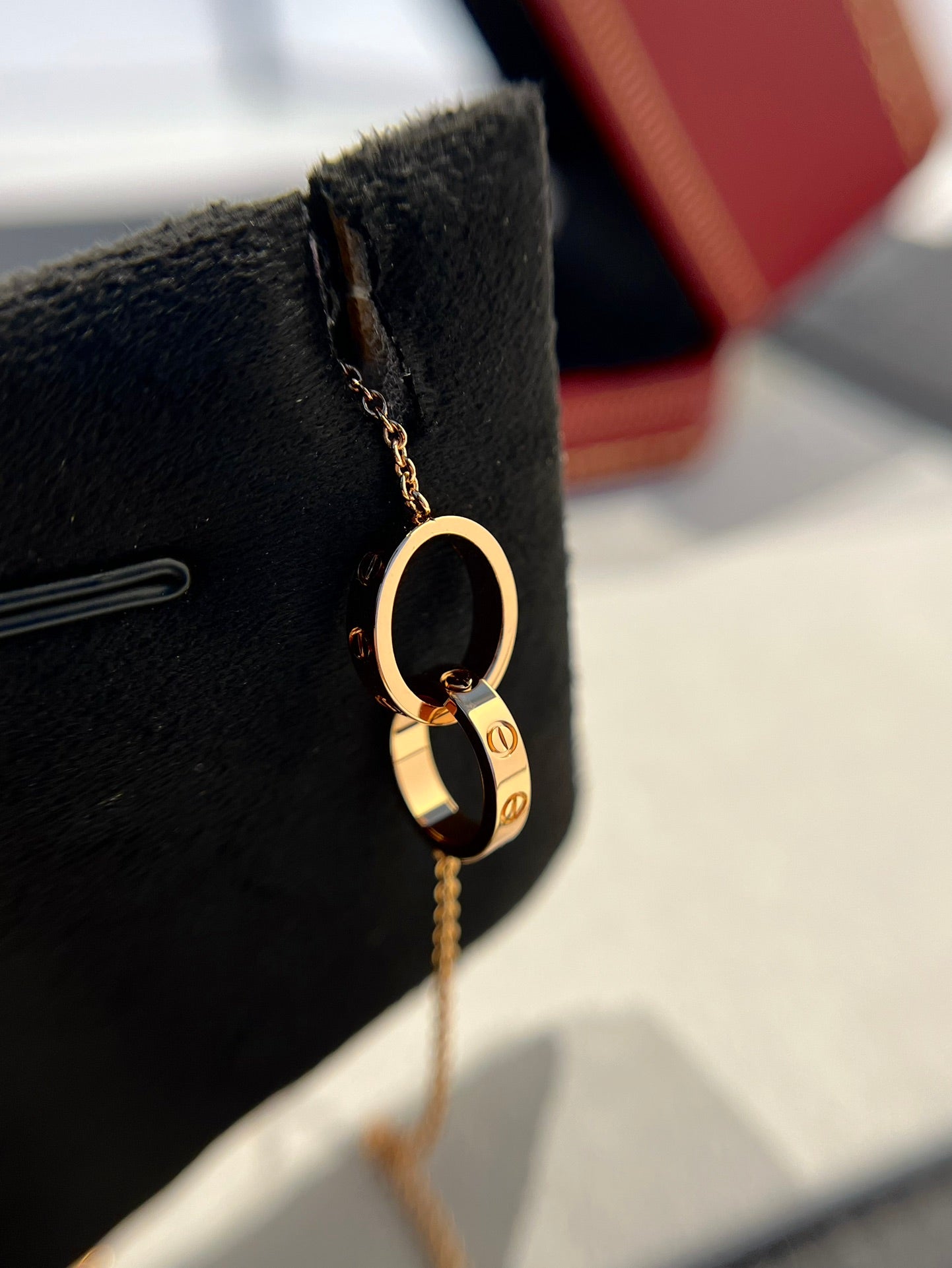 [moco jewelrys]LOVE NECKLACE DOUBLE RING PINK GOLD