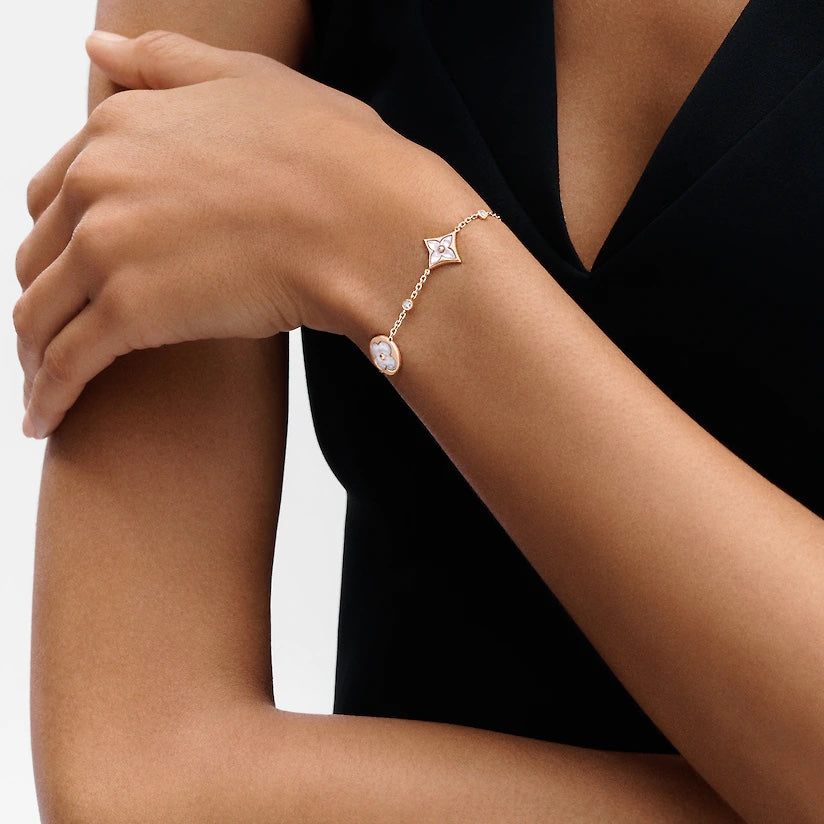 [moco jewelrys]STAR AND SUN 4 MOTIF WHITE MOP PINK GOLD BRACELET
