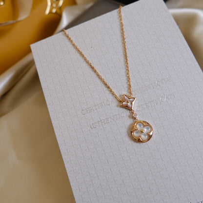 [moco jewelrys]STAR AND SUN WHITE MOP 2 MOTIF PINK GOLD NECKLACE