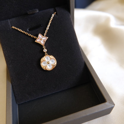 [moco jewelrys]STAR AND SUN WHITE MOP 2 MOTIF PINK GOLD NECKLACE