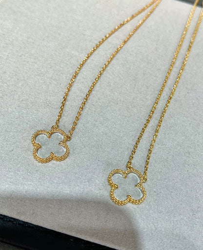 [moco jewelrys]CLOVER ROCK CRYSTAL ROSE GOLD NECKLACE