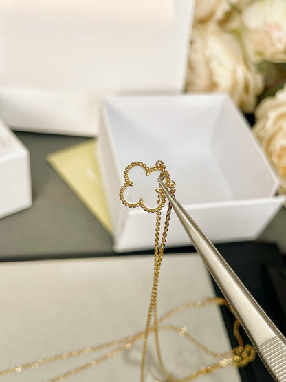 [moco jewelrys]CLOVER ROCK CRYSTAL ROSE GOLD NECKLACE