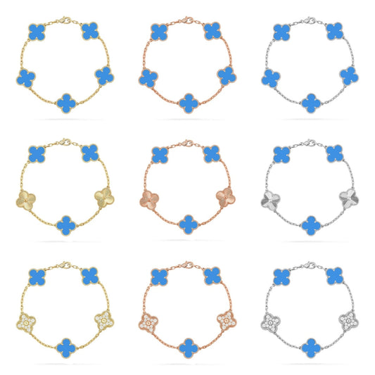 [Moco jewelrys] CLOVER 5 MOTIF BLUE AGATE BRACELET COLLECTION
