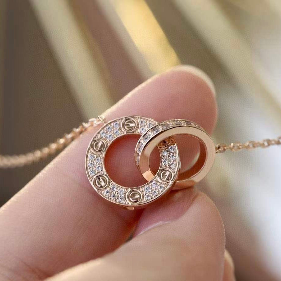 [moco jewelrys]LOVE 7.6MM HALSKETTE ROSÉGOLD UND SILBER VOLL BESETZT MIT DIAMANTEN