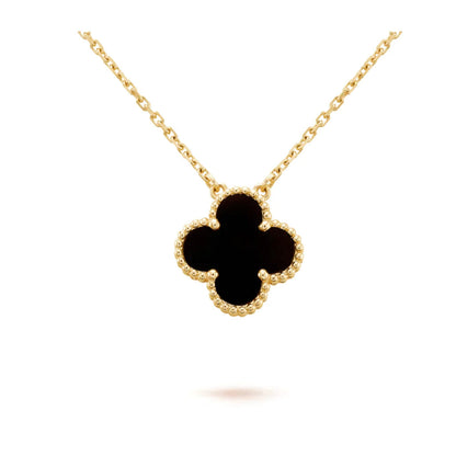 [moco jewelrys]CLOVER 15MM BLACK ONYX SINGLE FLOWER NECKLACE