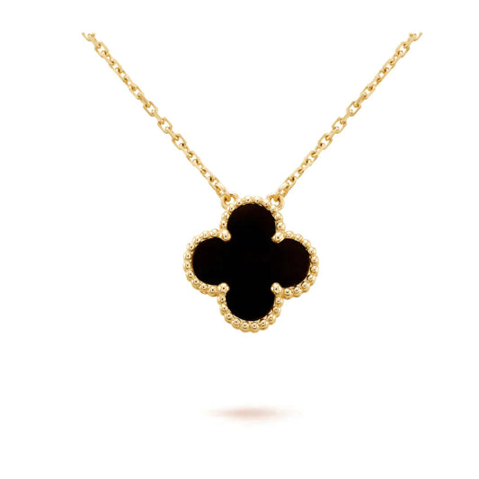 [moco jewelrys]CLOVER 15MM BLACK ONYX SINGLE FLOWER NECKLACE