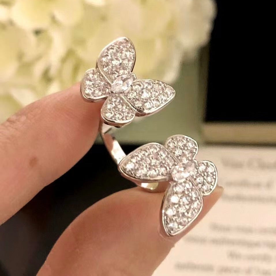 [moco jewelrys]TWIN SILVER BUTTERFLY DIAMOND RING