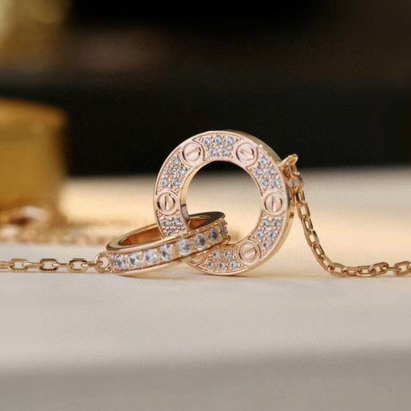 [moco jewelrys]LOVE 7.6MM HALSKETTE ROSÉGOLD UND SILBER VOLL BESETZT MIT DIAMANTEN