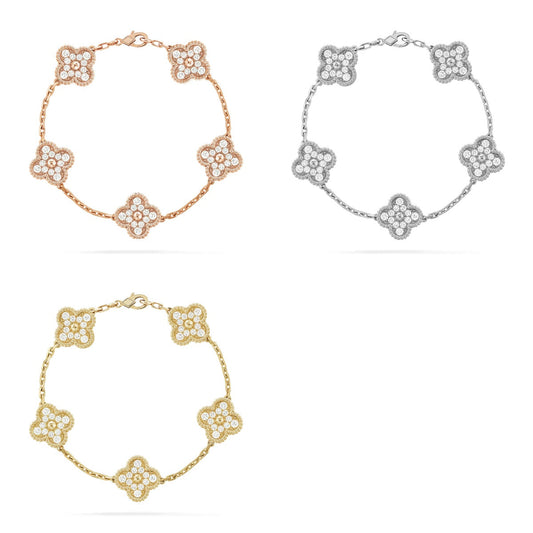 [Moco jewelrys] CLOVER 5 MOTIF FULL DIAMOND BRACELET COLLECTION